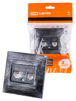 TDM Розетка телефонная RJ11 + компьютерная RJ45 старинное серебро "Лама" SQ1815-0660