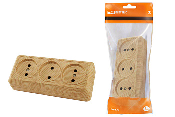 TDM Розетка 3-х местная горизонтальная 2П открытой установки IP20 10A сосна "Ладога" SQ1801-0424