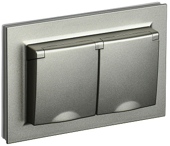 IEK BRITE Шампань Розетка 2-местная с/з с защ. штор. и кр. 16А в сборе IP44 РСбш12-3-44-БрШ