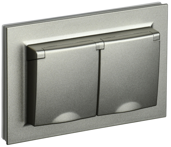 IEK BRITE Шампань Розетка 2-местная с/з с защ. штор. и кр. 16А в сборе IP44 РСбш12-3-44-БрШ
