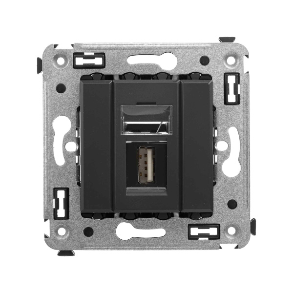 DKC USB 2.0 розетка одинарная в стену, тип А-А, "Avanti", "Черный матовый"