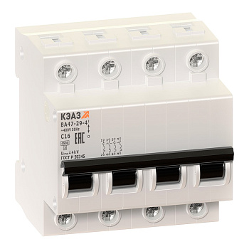 КЭАЗ ВА47-29 Автоматический выключатель 4P 4A C 4,5кА AC(ВА47-29-4C4-УХЛ3) 253093