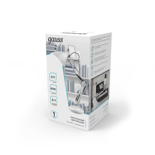 Купить Gauss Светильник настольный модель GTL003 60W 220-240V E27 белый струбцина и основание 1/12 GT0031