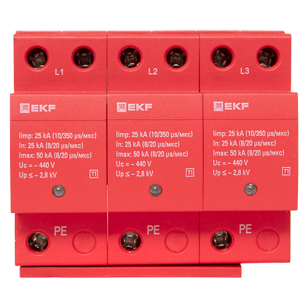 Купить Устройство защиты от импульсных перенапряжений Класс 1 Iimp 25kA (10/350μs) 3P EKF