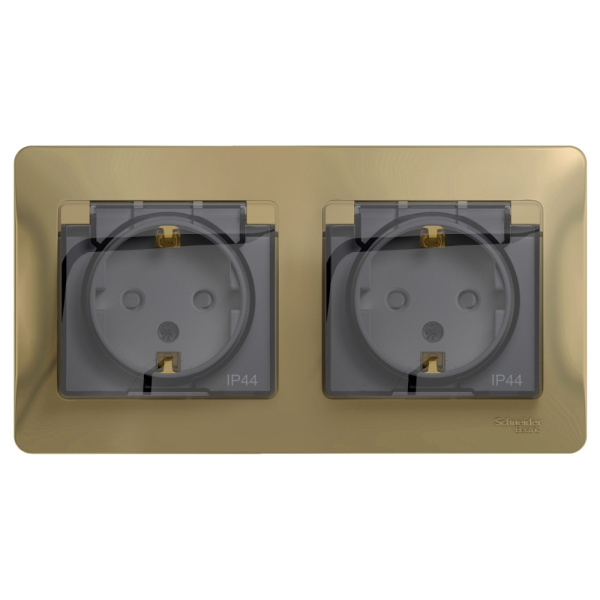 Systeme Electric Glossa Титан Розетка 2-ая с/з, со шторками, в сборе, IP44