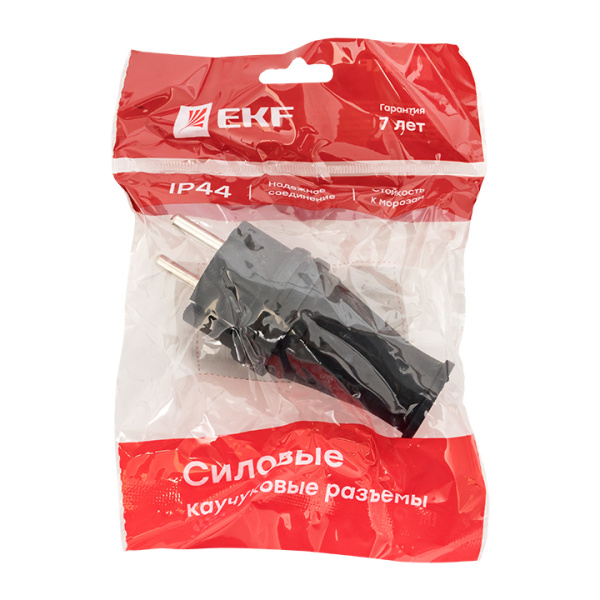 Купить EKF Basic Вилка прямая каучуковая 230В, 2P+PE, 16A, IP44