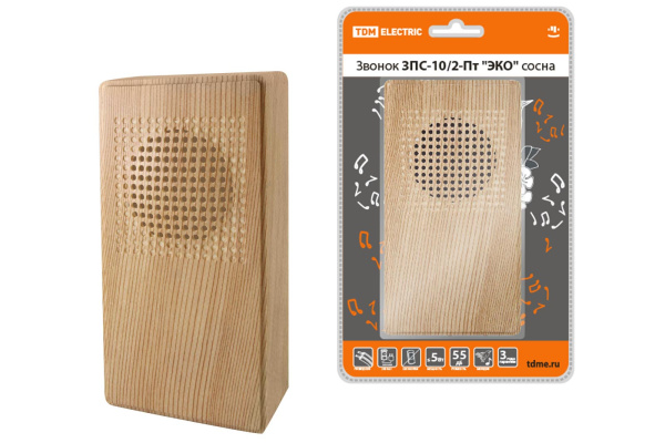 TDM Звонок ЗПС-10/2-Пт "ЭКО" сосна (пров. без.кн., сеть, "птичка") SQ1901-0026