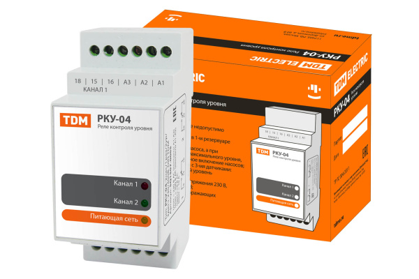TDM Реле контроля уровня РКУ-04-2нас/1рез/2ур/3датч-230/400В-DIN (без датчиков) SQ1507-0005