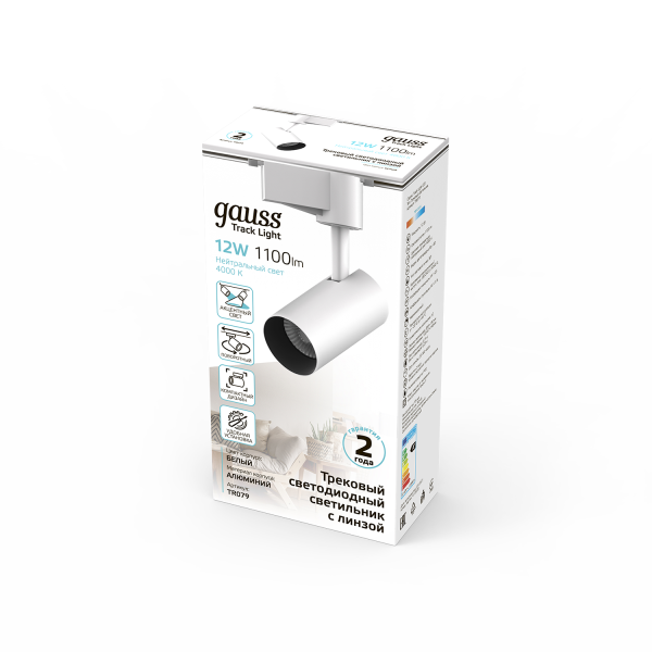 Купить Gauss Светильник трековый цилиндр 12W 1100lm 4000K 180-220V IP20 55*185мм белый линза 36º LED TR079