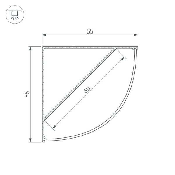 Купить Arlight Профиль SL-KANT-H55-2000 ANOD (Алюминий) 027149