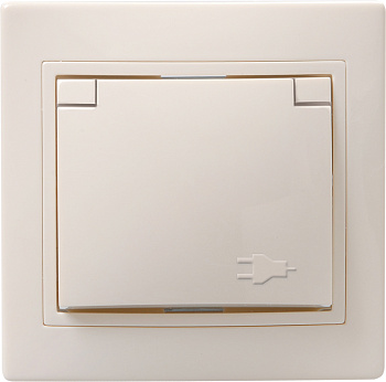 IEK KVARTA РСбш10-3-ККм Розетка 1местн. c з/к с защ.штор. с крышкой 16А (кремовый)