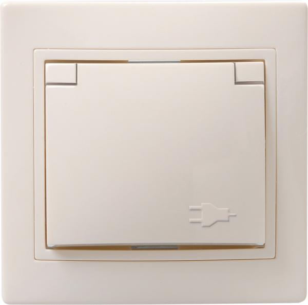 IEK KVARTA РСбш10-3-ККм Розетка 1местн. c з/к с защ.штор. с крышкой 16А (кремовый)