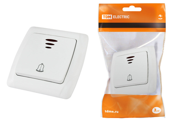 TDM Кнопка звонковая с подсветкой 6А белая "Онега" SQ1805-0008