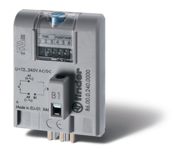 Finder Таймерный модуль мультифункциональный (AI,DI,SW,BE,CE,DE,EE,FE); для применения с реле, монтаж в розетку; питание 12...240В AC/DC; регулировка 860002400000PAS