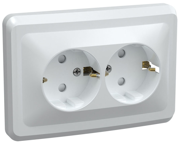 IEK VEGA РС12-3-ВБ Розетка 2местн. с з/к без защ.штор. 16А ВЕГА (белый)