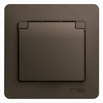 Systeme Electric Glossa Шоколад Розетка с/з со шторками с крышкой, 16А, IP20 (в сборе)