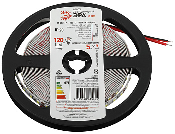 ЭРА Светодиодная лента ЭРА LS2835 9,6-120-12-6000K-IP20-1 year белая 5м