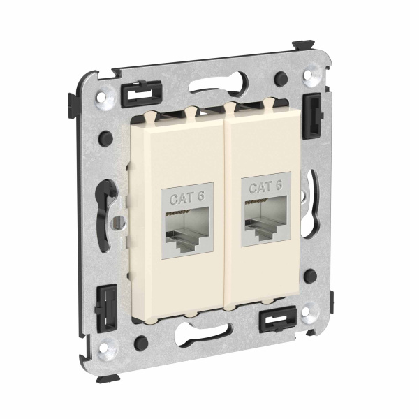 Купить DKC Компьютерная розетка RJ-45 без шторки в стену, кат.6 двойная экранированная, "Avanti", "Ванильная дымка"