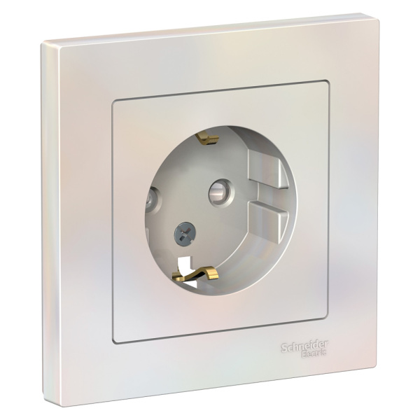 Systeme Electric AtlasDesign Жемчуг Розетка с/з со шторками, 16А, в сборе