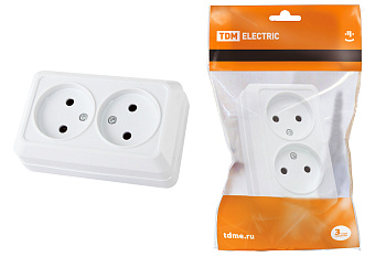 TDM Розетка двойная 2П открытой установки IP20 10А 250В (керамика) белая "Ладога" SQ1801-0112