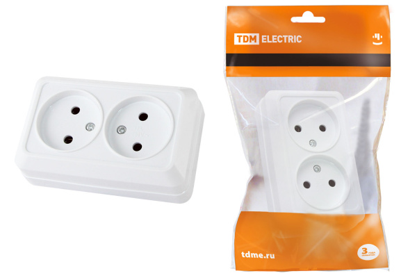 TDM Розетка двойная 2П открытой установки IP20 10А 250В (керамика) белая "Ладога" SQ1801-0112