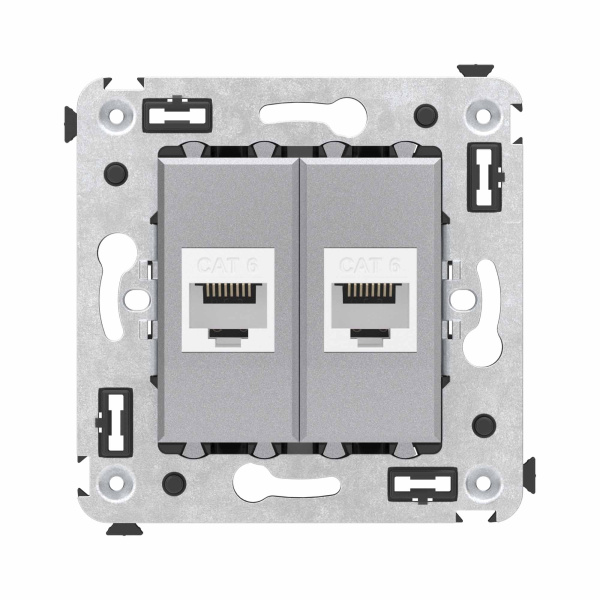 DKC Компьютерная розетка RJ-45 без шторки в стену, кат.6 двойная, "Avanti", "Закаленная сталь"