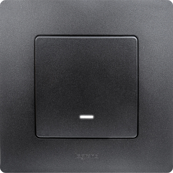 Купить Legrand Etika Антрацит Выключатель 1-клавишный с подсветкой/индикацией, авт.клеммы, 10 AX, 250 В 672603
