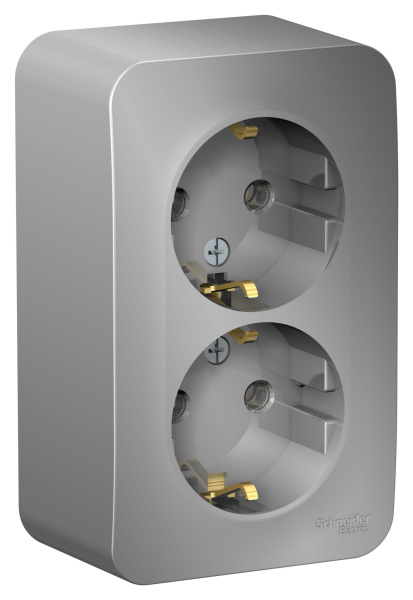 Купить Systeme Electric Blanca наруж Алюминий Розетка 2-ая с/з без шторок, 16А, 250В