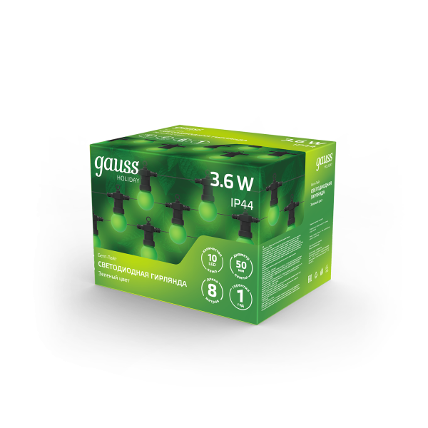 Купить Gauss Гирлянда светодиодная "Белт Лайт" Holiday, 10 ламп, 7,7 м, IP44, зеленый, 1/6 HL061