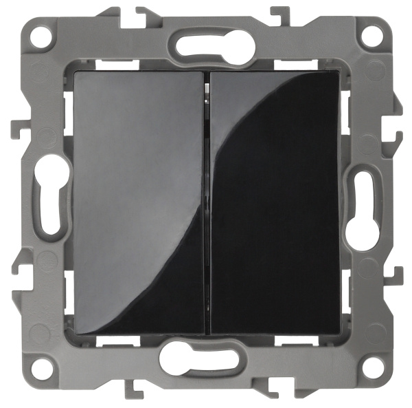 ЭРА 12-1104-06 Выключатель двойной, 10АХ-250В, IP20, 12, Чёрный