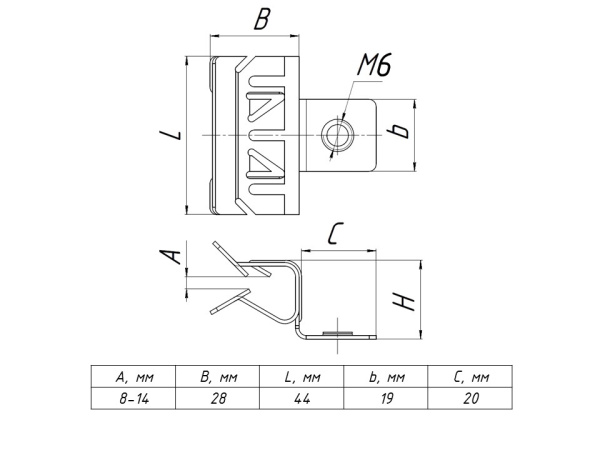 Купить EKF PROxima Зажим балочный 8-14мм с отгибом и резьбой М6
