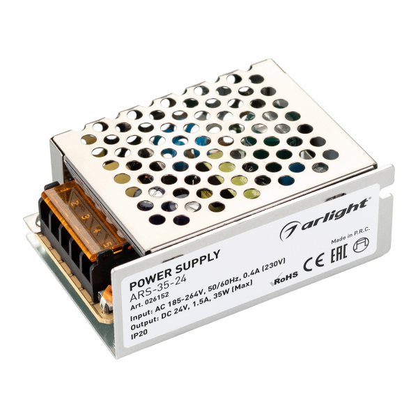 Arlight Блок питания ARS-35-24 (24V, 1.5A, 35W) (IP20 Сетка, 2 года) 026152