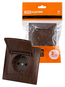 TDM Розетка 2П+З 16А 250В IP44 с защ. шт. с крышкой венге "Лама" SQ1815-0414