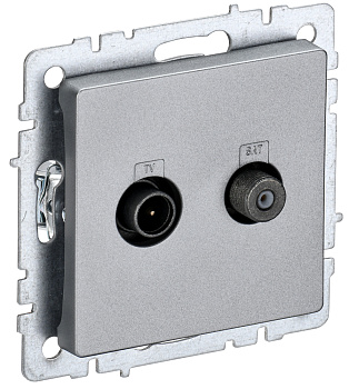 IEK BRITE BASE Алюминий Розетка двойная TV+SAT РТВ/РСп12-БрА