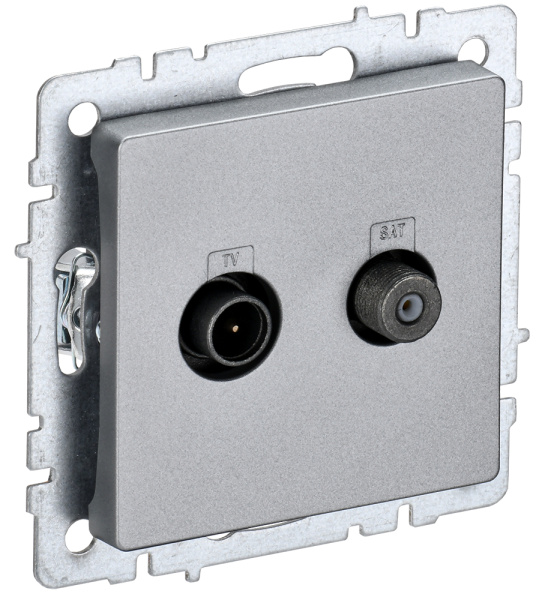 IEK BRITE BASE Алюминий Розетка двойная TV+SAT РТВ/РСп12-БрА