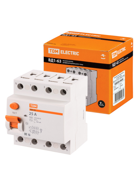 TDM УЗО ВД1-63 4Р 25А 100мА SQ0203-0029