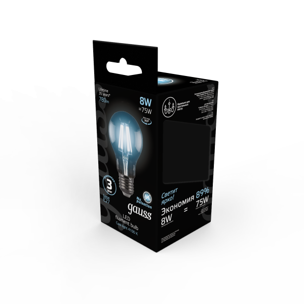 Купить Gauss Лампа Filament А60 8W 780lm 4100К Е27 LED 102802208