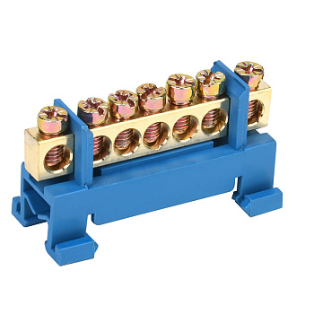 Шина «N» нулевая с синим изолятором тип «Стойка» на DIN-рейку 6x9 мм 7 групп Rexant 11-2352