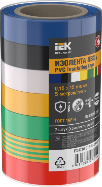 IEK Изолента 0,15х15мм 5м (7шт/компл)