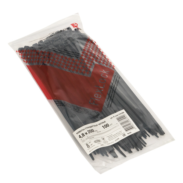 Купить EKF PROxima Хомут P6.6 стандартный (ч), 4.8x200 (100шт) FlexLock