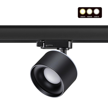 Novotech 358977 PORT NT22 черный Трехфазный трековый светильник с переключ. цв. температуры IP20 LED 3000К\4000К\6000К 12W вниз + 3W вверх 110-265V GI