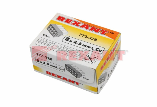 Купить Электромонтажные экспресс-клеммы 773-308 (8*2.5мм² с пастой) Rexant 07-3080