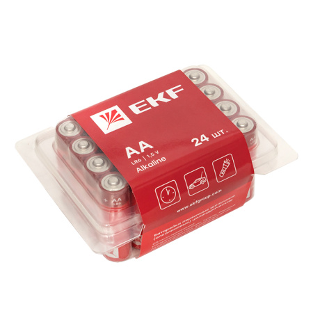 EKF PROxima Алкалиновая батарейка типа АА(LR6) пластиковый бокс 24шт. LR6-BOX24