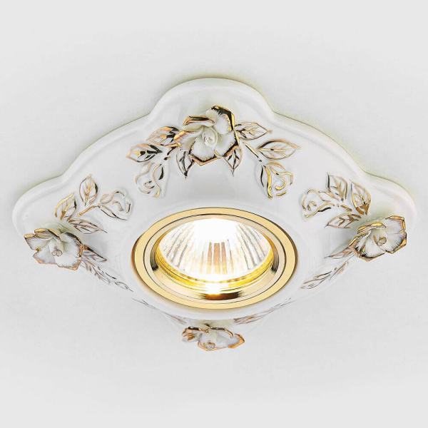 Купить Ambrella Встраиваемый потолочный точечный светильник D5504 W/GD белый золото керамика