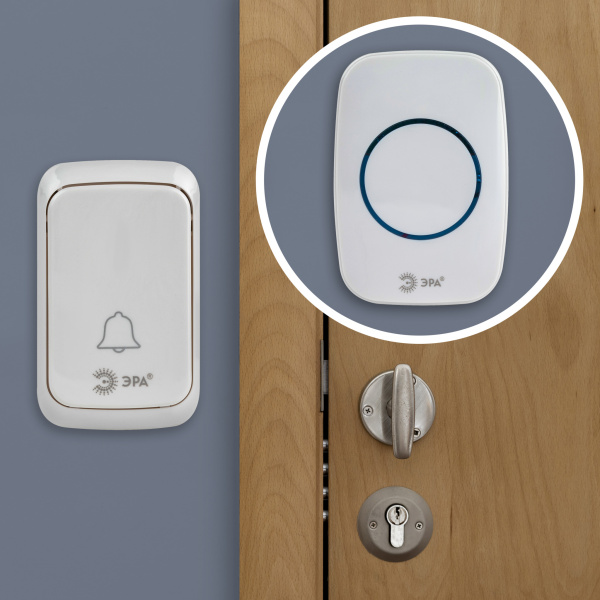 ЭРА Звонок дверной C89 беспроводной, от сети, белый, 36 мелодий