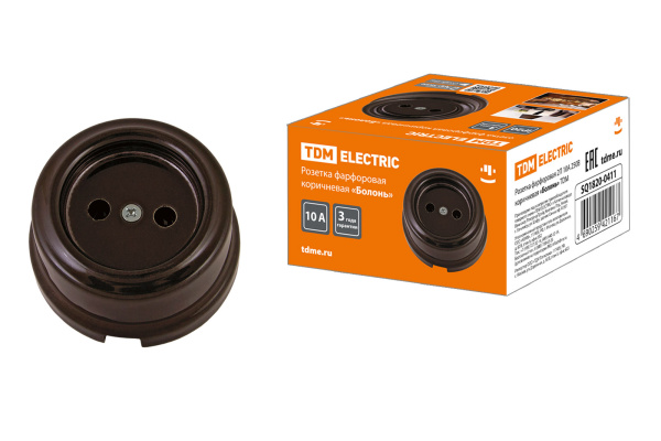 TDM Розетка фарфоровая 2П 10А 250В коричневая «Болонь» SQ1820-0411