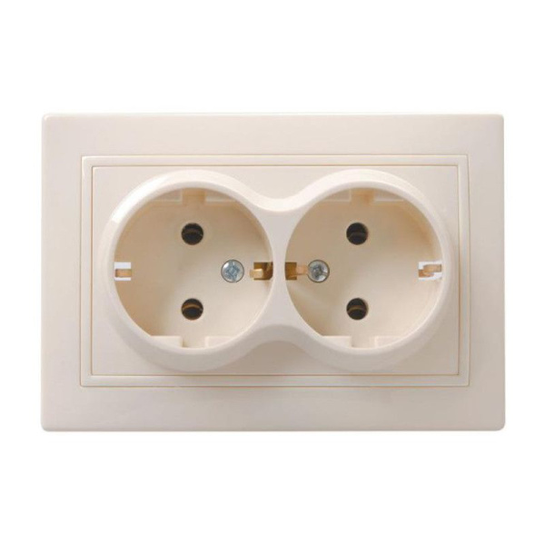 Купить IEK KVARTA РС12-3-ККм Розетка 2местн. c з/к без защ.штор. 16А (кремовый)