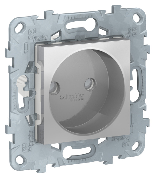 Купить SE Unica New Алюминий Розетка б/з со шторками, винт. зажим, 16 А NU503330