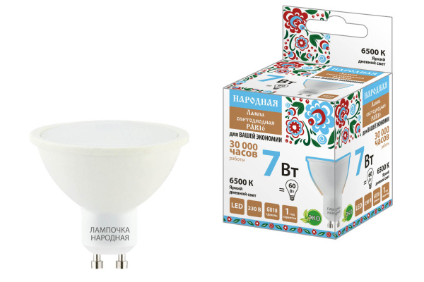 TDM Лампа светодиодная PAR16 7 Вт, 230 В, 6500 К, GU10 Народная SQ0340-1663