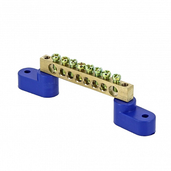 EKF PROxima Шина "0" N (6х9мм) 8 отверстий латунь 2 синих угловых изолятора розничный стикер